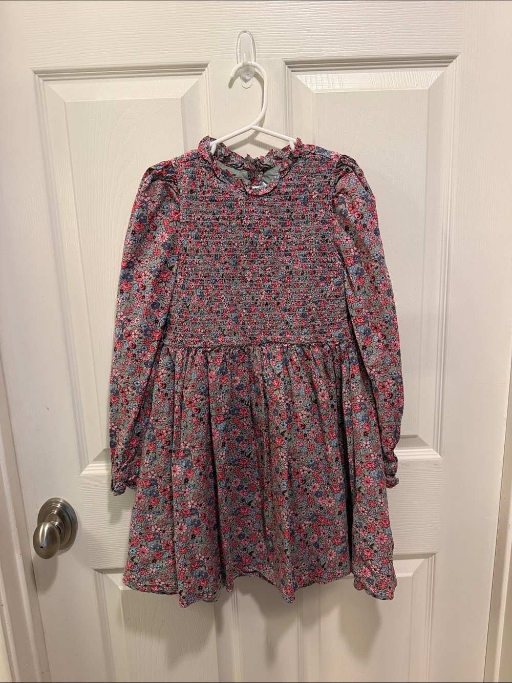 Janie and Jack Pink Floral Smocked Long-Sleeve Dress